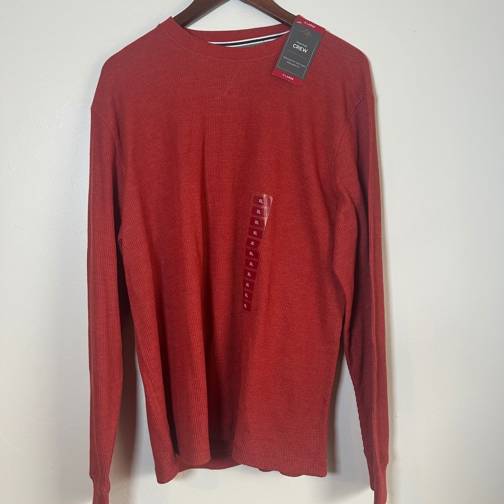 Member's Mark Thermal Crew Mens XL‎ Red Heather Waffle Knit Long Sleeve Shirt